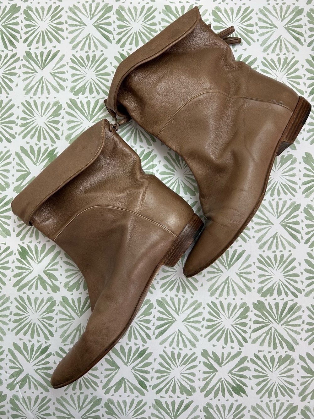Bally Vintage Cognac Fold-Top Leather Ankle Tassel Booties